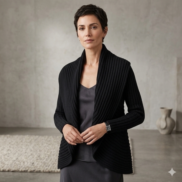 525 America Sweaters - 525 America Black Thick Knit Open Cardigan  Size Small